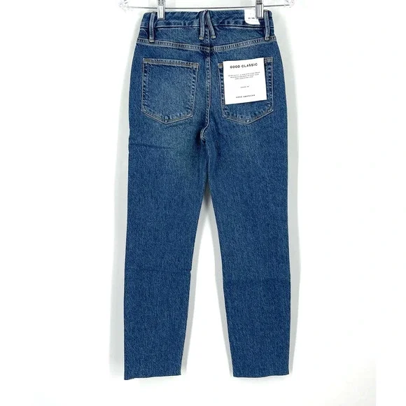 Good American Good Classic Raw Hem Jeans Blue 940 Women's Size 0/25 NWT - Picture 4 of 9